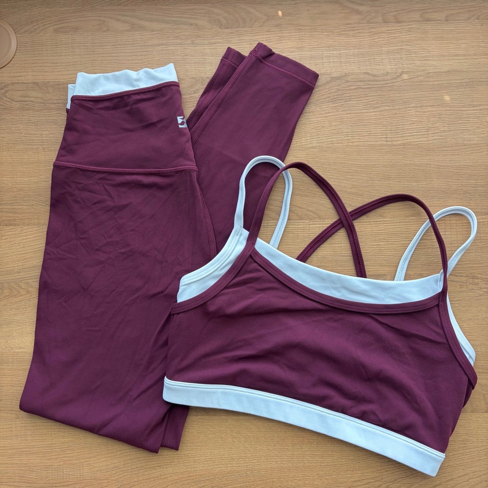 Inno Mint Burgundy White Layered Activewear Set XS Leggings Sports Bra